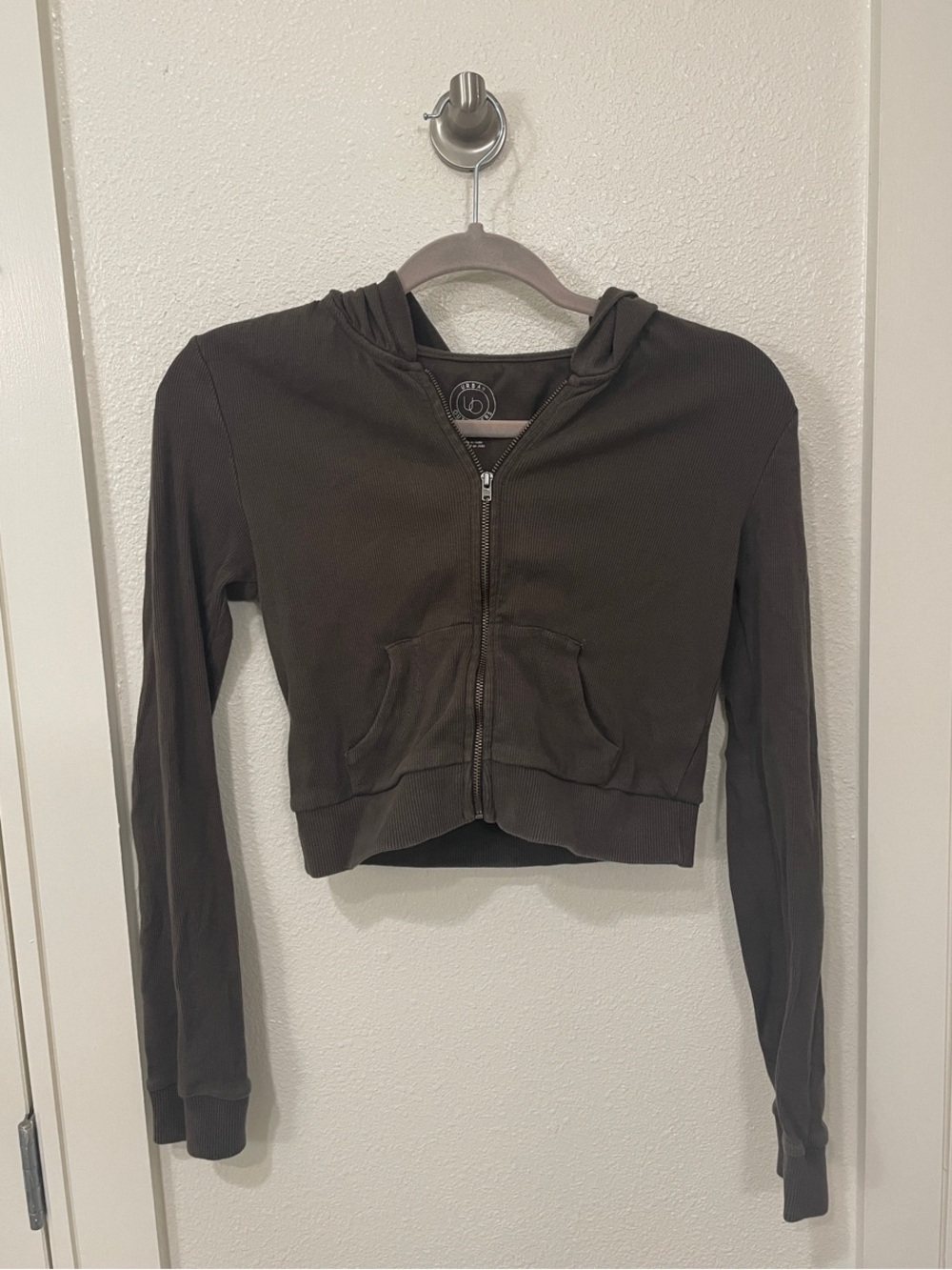Cropped Dark Brown Zip Hoodie Jacket for Women